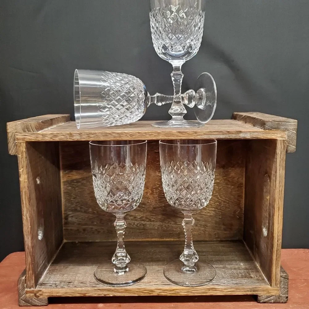 Vintage PARMA by Josair Diamond Crystal Cut Stemware Wine Glasses